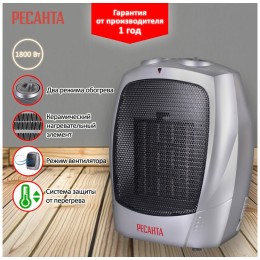 Тепловентилятор Ресанта ТВК-1 [67/2/3] { керамический, вентилятор/900/1800 Вт, защита от перегрева }